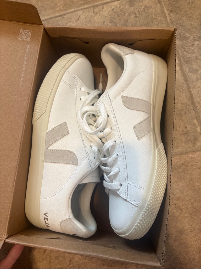 Veja White Leather Sneakers With Light Gray V Logo
